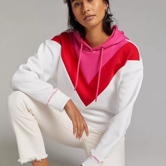 Maeve Tops - Maeve by Anthropologie Color Block Oversized Sweatshirt Hoodie 3X white multi